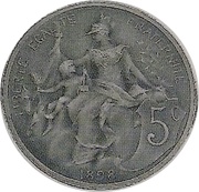 5 centimes Daniel-Dupuis Piéfort en bronze argenté sur flan mat, France, 1898 reverse image