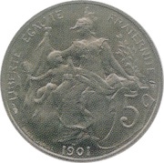 5 centimes Daniel-Dupuis Epreuve en nickel, France, 1901 reverse image