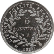 5 centimes Essai en nickel de Merley, type I, France, 1902 reverse image