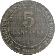 5 Centimes Essai en maillechort de Merley, type II, France, 1902 reverse image