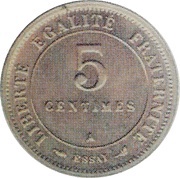 5 Centimes Essai en maillechort de Merley, type II, listel large reverse image