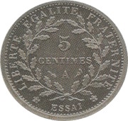 5 centimes Essai en nickel de Merley, type I listel large, France, 1905 reverse image