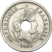 5 centimes Essai en nickel de Merley, type I, perforé obverse image
