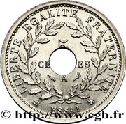 5 centimes Essai en nickel de Merley, type I, perforé, France, 1905 reverse image