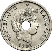 5 Centimes Essai en nickel de Merley, type II, perforé obverse image