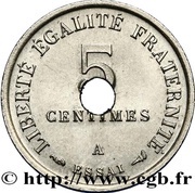 5 Centimes Essai en nickel de Merley, type II, perforé, France, 1905 reverse image
