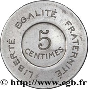 5 Centimes pattern of Dubois, France, 1905 reverse image