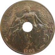5 centimes Daniel-Dupuis Essai en laiton perforé et numéroté reverse image