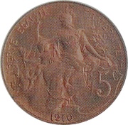 5 centimes Daniel-Dupuis Essai de poids lourd en bronze, France, 1910 reverse image