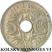5 centimes Lindauer Nickel, grand module, France, 1914 reverse image