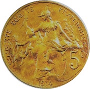 5 centimes Daniel-Dupuis Epreuve en or, France, 1914 reverse image