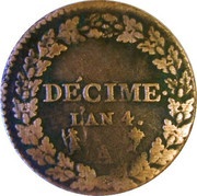 1 Décime small modul, France, 1795-1796 reverse image