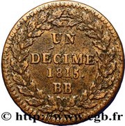 1 Décime - Louis XVIII light type, France, 1815 reverse image