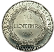 10 Centimes pattern by Domard, France, 1848 reverse image