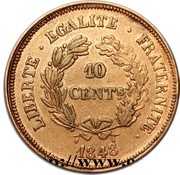 10 Centimes pattern by Gayrard, project 2, France, 1848 reverse image