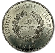10 Centimes pattern by Gayrard, project 1, France, 1848 reverse image