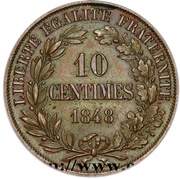 10 Centimes pattern by Montagny, project 1, France, 1848 reverse image