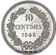 10 Centimes pattern by Moullé, France, 1848 reverse image