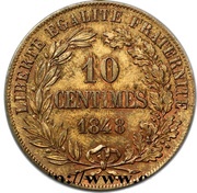 10 Centimes pattern by Moullé, France, 1848 reverse image