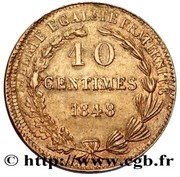 10 Centimes pattern by Pillard, reverse of Montagny, France, 1848 reverse image