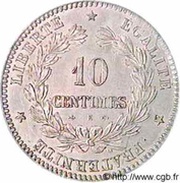 10 centimes Epreuve en étain au type Dupré, France, 1870 reverse image