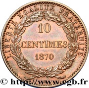 10 centimes Essai en bronze de Domard, France, 1870 reverse image