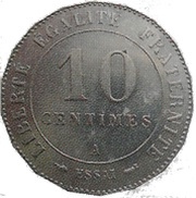 10 centimes Essai hybride en maillechort de Merley, type II à 18 pans, France, 1887 reverse image