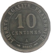 10 centimes Essai en maillechort de Merley, type II, sans rameau, France, 1887 reverse image