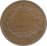 10 Centimes Ceres; Piedfort in nickel silver, France, 1888 reverse image