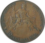 10 centimes Daniel-Dupuis Projet en bronze de revers, flan épais, France, 1896 reverse image