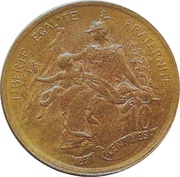 10 Centimes Daniel-Dupuis Pré-série en bronze, légende large, France, 1897 reverse image