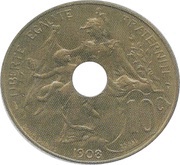 10 Centimes Daniel-Dupuis brass trial, perforated reverse image