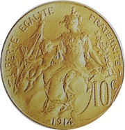 10 centimes Daniel-Dupuis Epreuve en or, France, 1914 reverse image