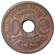 10 Centimes Epreuve en cuivre de Lindauer, France, 1939 reverse image