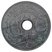 10 Centimes Epreuve double revers en zinc de Lindauer, France, 1939 reverse image