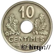10 Centimes essai en cuivre argenté au grand module, France, 1941 reverse image