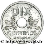 10 Centimes pattern of Bazor, DIX type reverse image