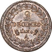 2 Décimes, France, 1795-1796 reverse image
