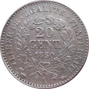 20 Centimes, France, 1849-1851 reverse image