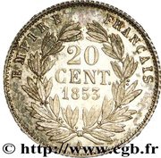 20 Centimes - Napoléon III pattren of Barre, large head, France, 1853 reverse image