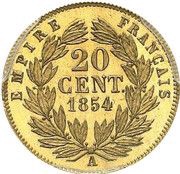 20 Centimes - Napoleon III Pattern, France, 1854 reverse image