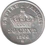 20 Centimes - Napoleon III, France, 1864-1866 reverse image