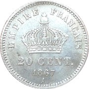 20 Centimes - Napoleon III, France, 1867-1868 reverse image