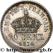 Essai de 20 centimes en argent, France, 1874 reverse image