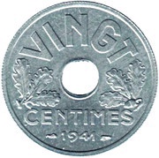 20 Centimes Vichy French State reverse image