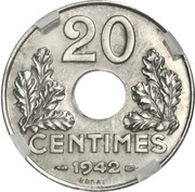 20 centimes Etat Français Essai en fer reverse image