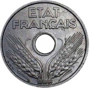 20 Centimes Vichy French State, Zinc, "20", light type obverse image