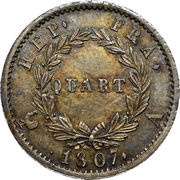 ¼ Franc - Napoléon I African head, France, 1807 reverse image