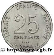 Essai de 25 centimes Patey champ lisse au revers, France, 1904 reverse image