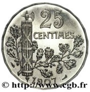 2 Francs pattern au type de la 25 centimes Patey, listel bas, lourd, France, 1907 reverse image